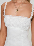 Lace mini dress Adjustable shoulder straps, scooped neckline, invisible zip fastening at side Good stretch, fully lined