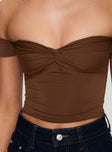 Off the shoulder top Twist bust detail, sweetheart neckline Good stretch, lined bust Princess Polly Lower Impact 