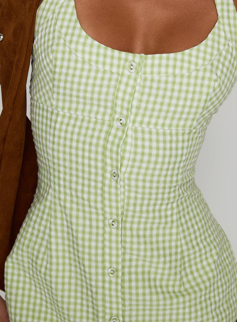 princess polly green gingham dress Princess Polly Womens Korina Green Gingham Strappy Sleeves Mini Dress Size 2