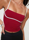 back view of model wearing Princess Polly Maidenwell Contrast Top Red Sleeveless Square Neck 