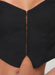 Black Long sleeve top V neckline, hook & eye fastening at front