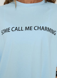Some Call Me Charming Oversized Graphic Tee Light Blue