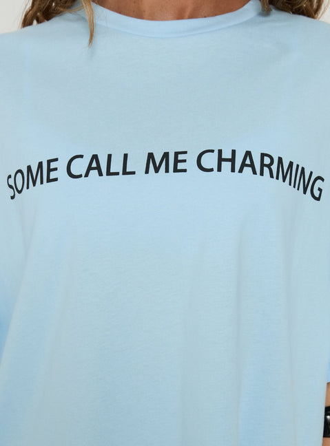 Some Call Me Charming Oversized Graphic Tee Light Blue
