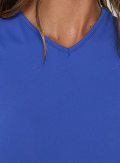 Daily Define High V Neck Short Sleeve Top Blue