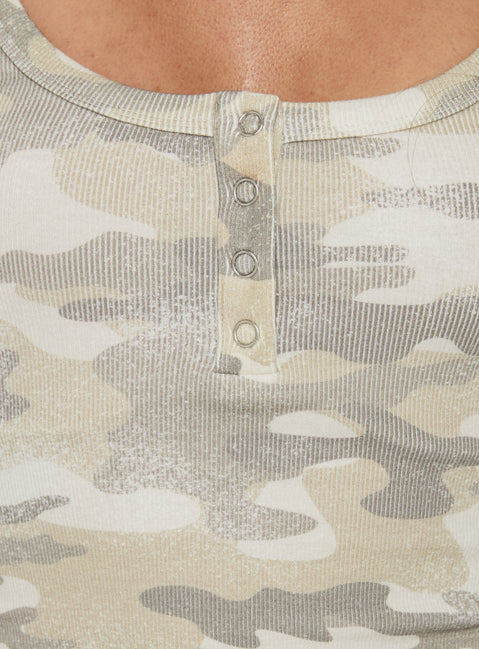 Islana Henley Tank Top Camo