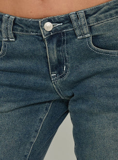 Clynee Ultra Low Rise Bootleg Jeans Dirty Blue
