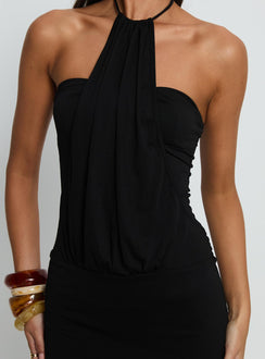 Slip Away Draped Halter Mini Dress Black