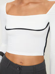 Long sleeve top Contrast piping detail, straight neckline