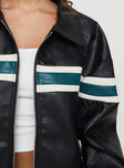 Goldsmith Faux Leather Bomber Jacket Black / Green