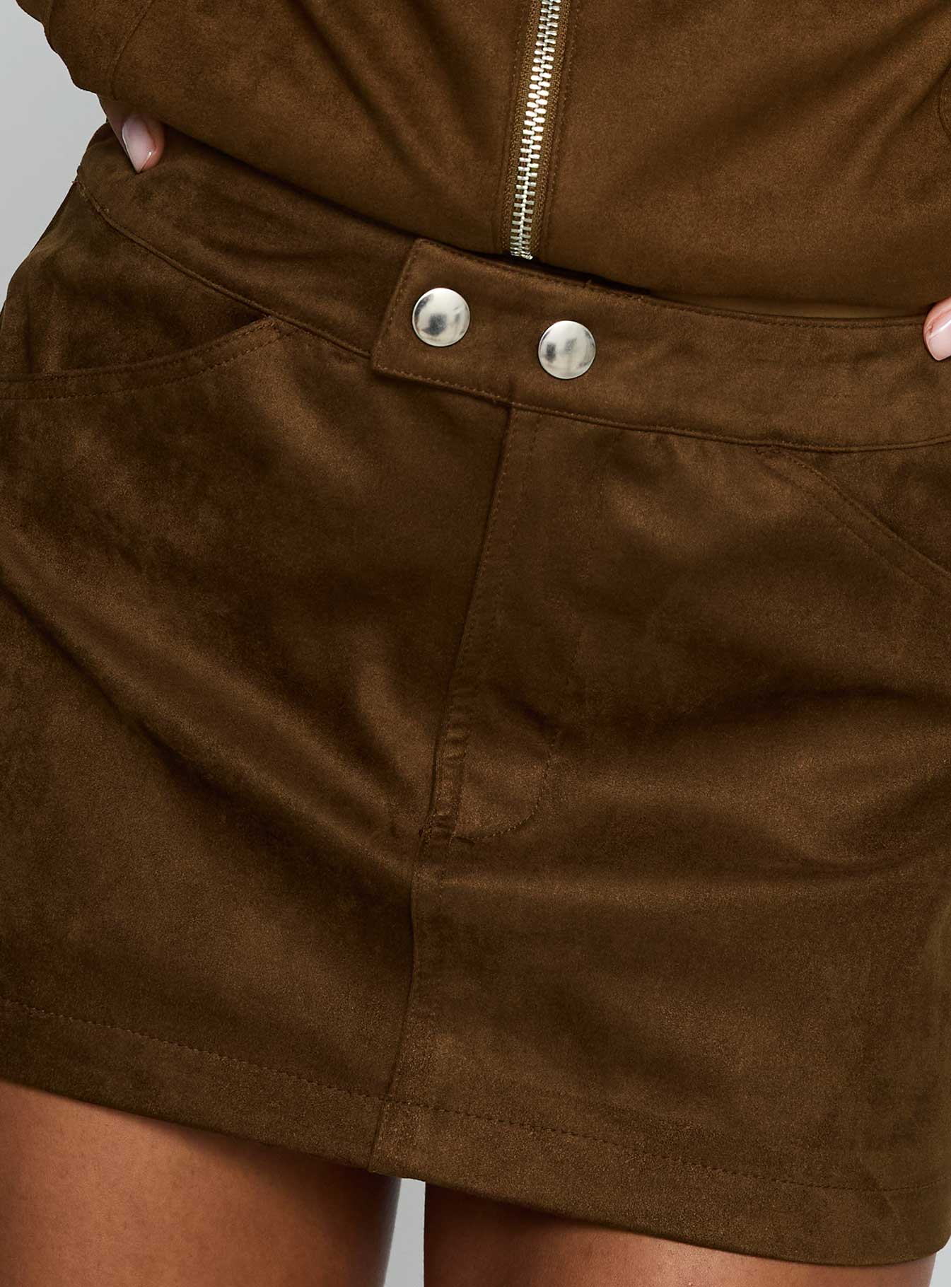 back view of model wearing Princess Polly Rhodeo Mini Skirt Brown Mini Skirts 