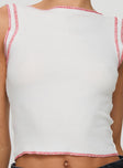 Front view of model wearing  front Princess Polly Sleeveless Boat Neck  Casado Top White