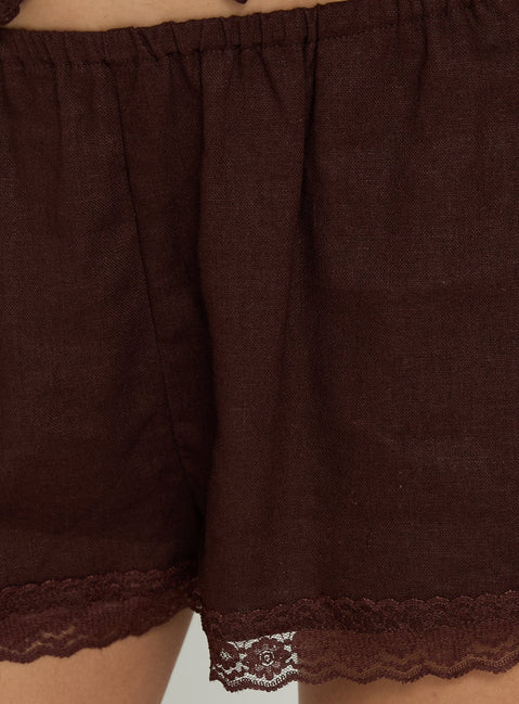Cloud Crush Linen Shorts Chocolate
