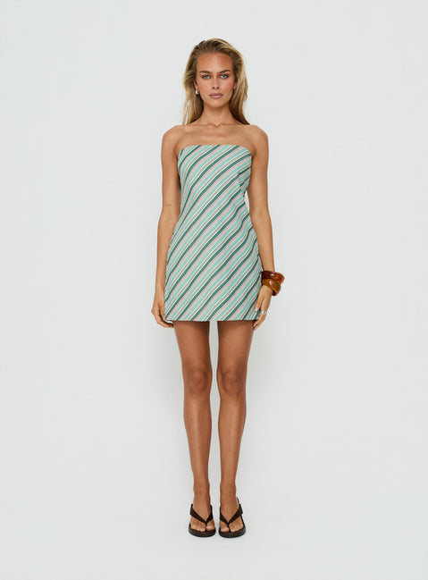 Elery Strapless Mini Dress Blue Stripe