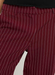 product Princess Polly High Waisted Pants  Aquaville Pants Burgundy Pinstripe