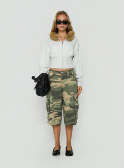 Explore the styling options for the Ramonda Faux Fur Hooded Jumper Grey Marle womens-jumpers in short length with oversized fit on model Princess Polly