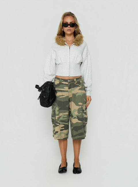 Explore the styling options for the Ramonda Faux Fur Hooded Jumper Grey Marle womens-jumpers in short length with oversized fit on model Princess Polly