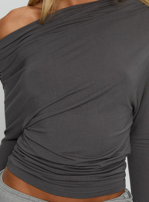 Party Hour Off Shoulder Top Charcoal