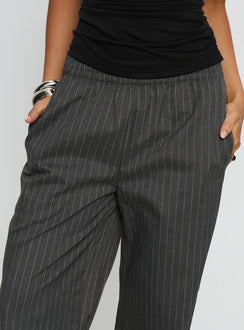 side view of model wearing Princess Polly Jaysa Baggy Wide Leg Pant Grey Pinstripe High Rise Pants 