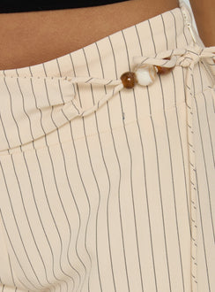 Orven Tailered Tie Detail Shorts Beige Stripe