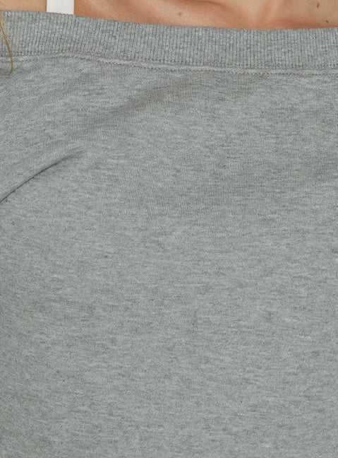 Displaying the Wellness Off The Shoulder Jumper Dark Grey Marle womens-jumpers featuring long length and boat neckline Princess Polly