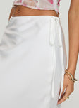 Satin maxi skirt Tie detail, invisible zip fastening at side Non-stretch material, fully lined