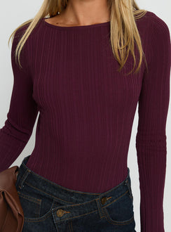 front view of model wearing Princess Polly Mayok Long Sleeve Bodysuit Plum Long Sleeve Tops 