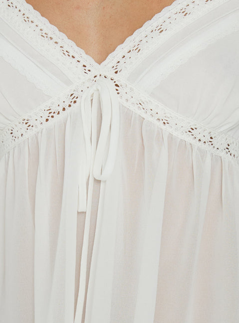 Bernadetta Flowy Babydoll Tie Back Top White