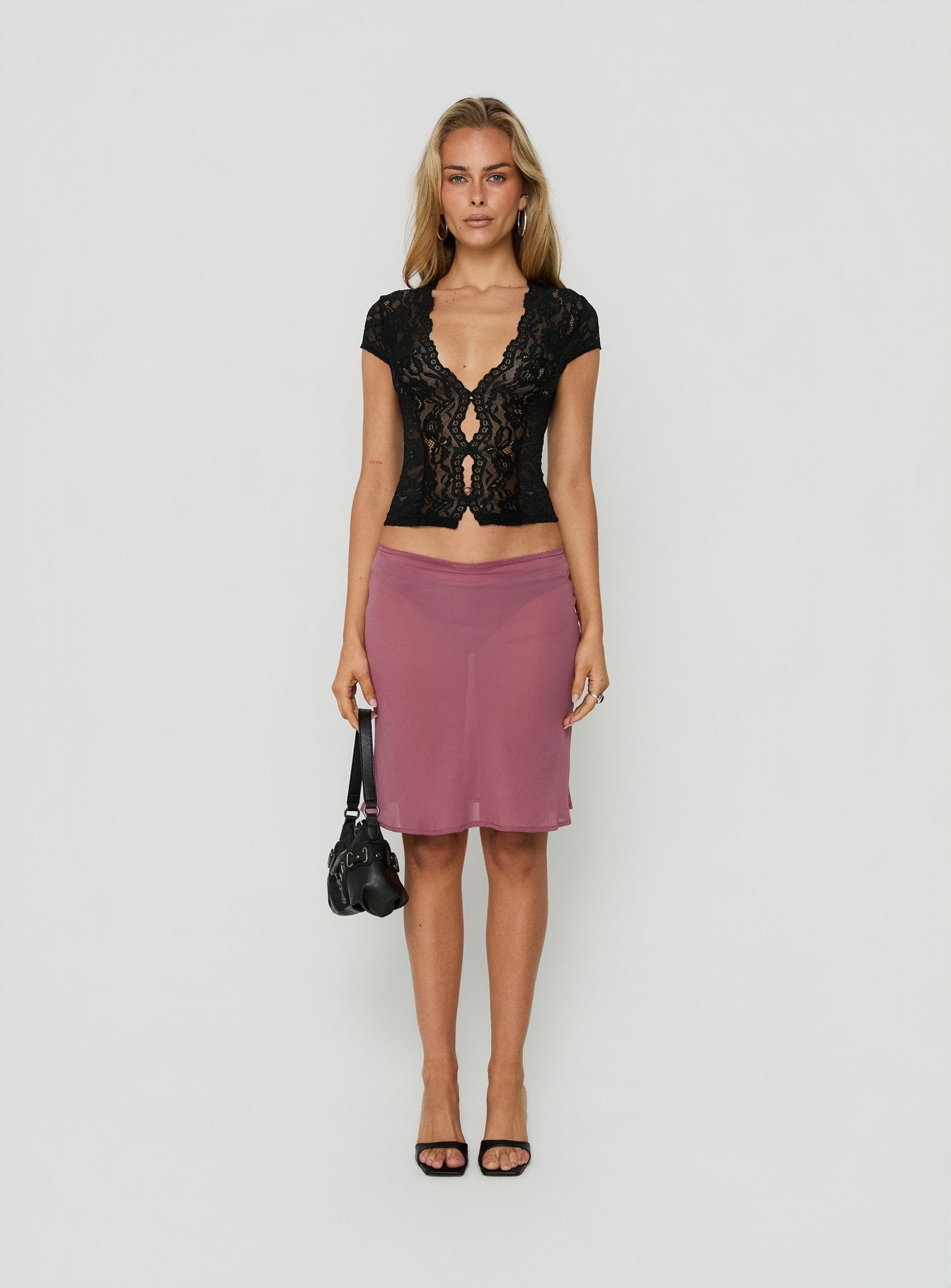 Gracielah Lace V Neck Top Black
