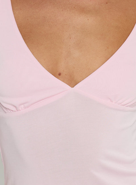 Back To Friends V Neck 3/4 Sleeve Top Pink