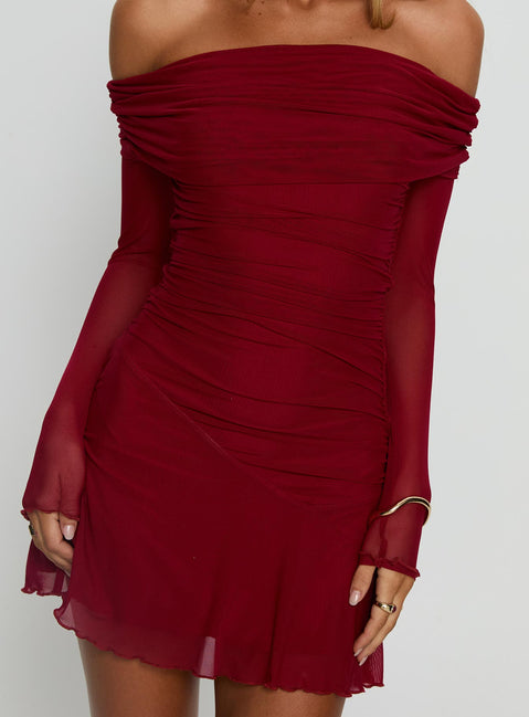 Koki Long Sleeve Off Shoulder Mini Dress | Red | Womens | Princess Polly Koki Long Sleeve Off Shoulder Mini Dress | Red | Womens | Princess Polly