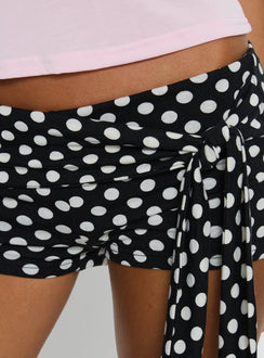 Declanne Wrap Micro Shorts Black Polka