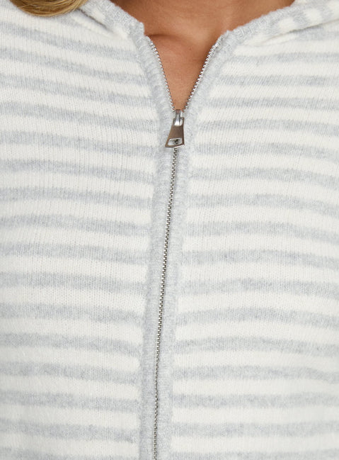 product Princess Polly Superstars Zip Through Hoodie Grey / Cream Stripe 
