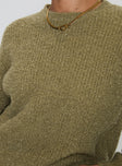 back view of model wearing Princess Polly South End Knit Sweater Khaki 