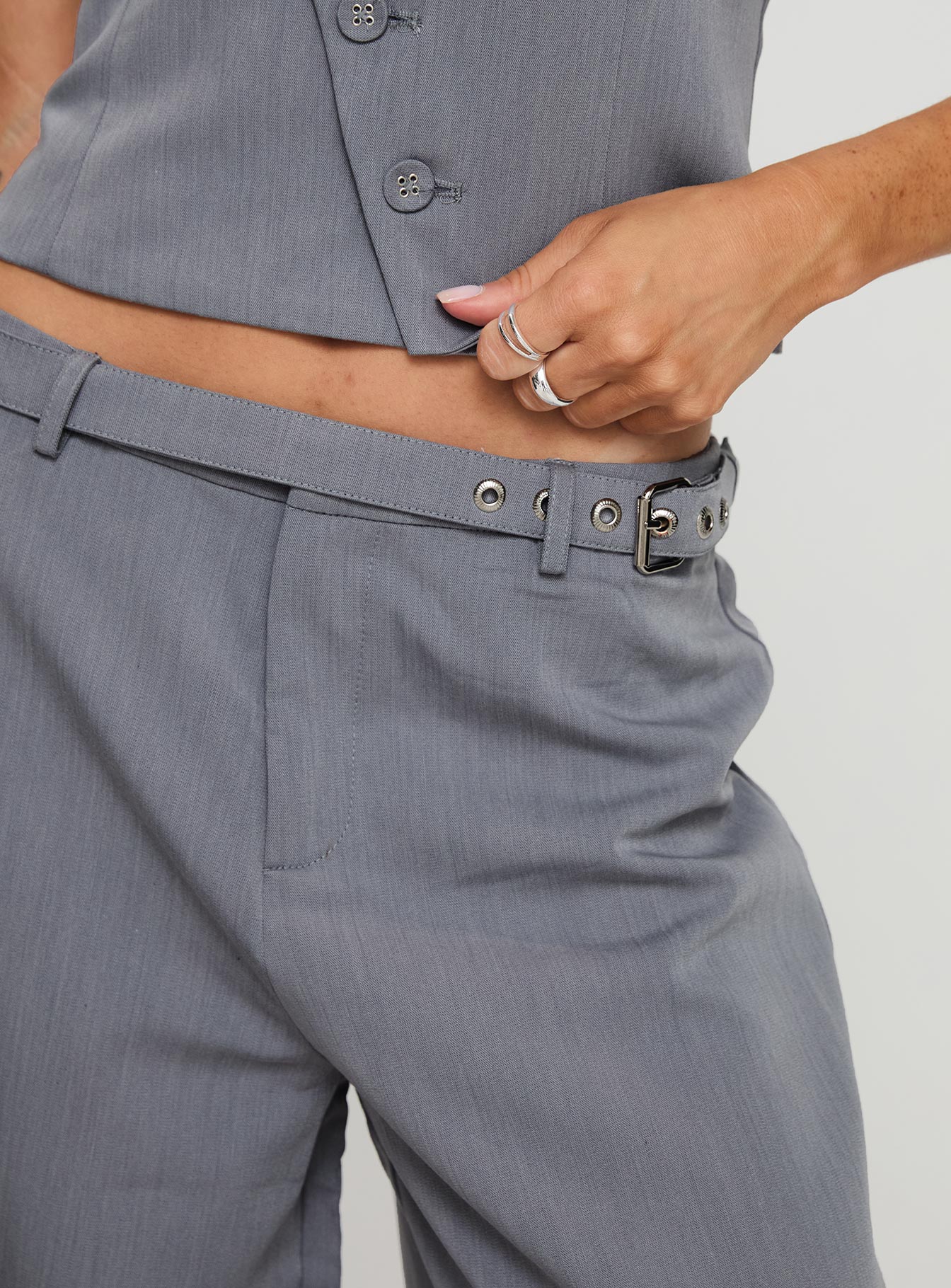 back view of model wearing Princess Polly Miku Pants Charcoal High Waisted Pants 