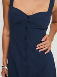 back view of model wearing Princess Polly Vaugn Maxi Dress Navy Sweetheart Neckline 