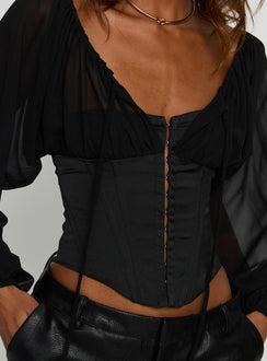 Gypsie Blouson Long Sleeve Corset Top Black