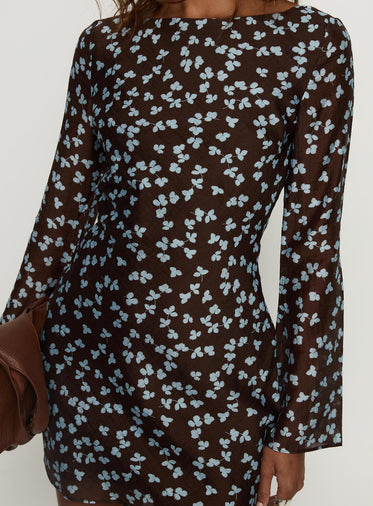 Jadee Long Sleeve Mini Dress Blue Floral