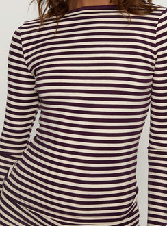 Caprise Wide Neck Long Sleeve Top Purple Stripe