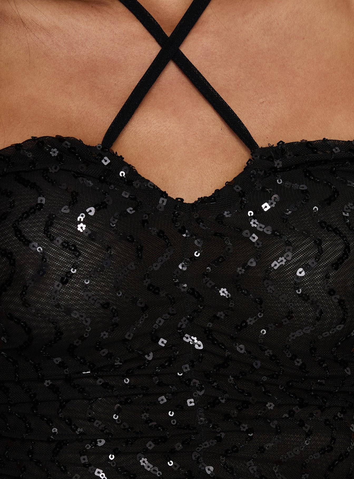 product Princess Polly Edana Ruched Sequin Bodysuit Black Sleeveless 