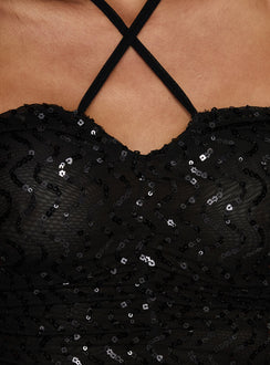 product Princess Polly Edana Ruched Sequin Bodysuit Black Sleeveless 