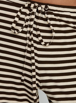 product Princess Polly Gavrielle Jersey Wide Leg Pants Chocolate / Cream Stripe Mid Rise Pants 