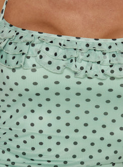 Days Of Summer Ruffle Top Mint Polka