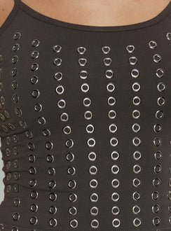 Winter Solstice Scoop Neck Eyelet Detail Top Dark Slate