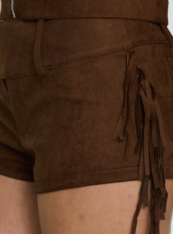 Dakohda Faux Suede Fringe Micro Short Chocolate Brown