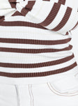 Tube top Ribbed knit material Striped print Knot detail at bust