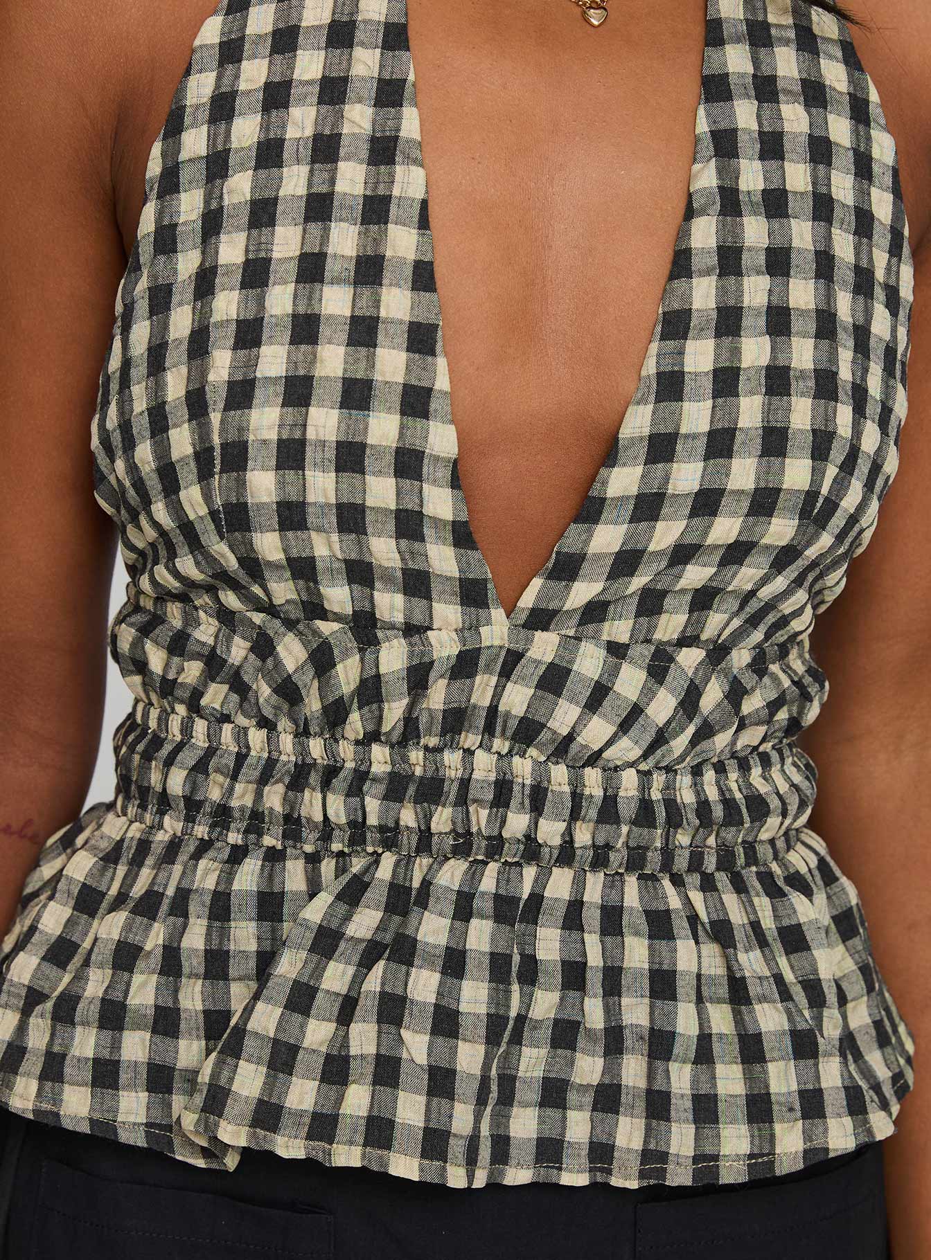 Perpetua Halter Neck Top Brown / Black Check