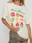 back view of model wearing Princess Polly Fruit Market Oversized Tee White Half Sleeves Crew Neck 