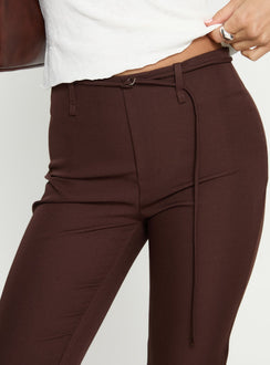 back view of model wearing Princess Polly Giorgie Belted Capri Pant Chocolate Brown High Rise Pants 