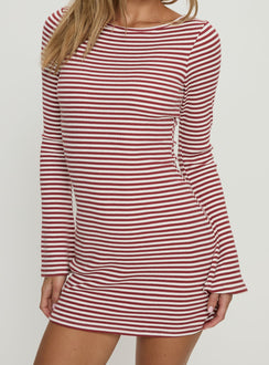 Bryanna Long Sleeve Mini Dress Cherry Stripe