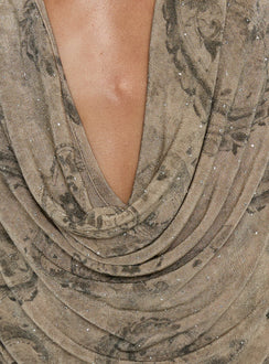 Dijon Plunge Halter Top Paisley Diamonte